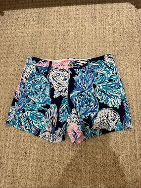 Lilly Pulitzer Navy Floral Coral-Print Bermuda Shorts